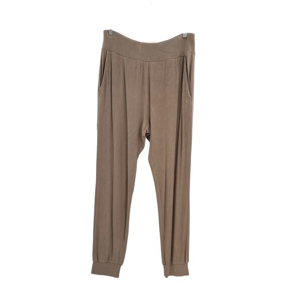Cozy Earth Bamboo Rib-Knit Jogger Pants Lounge Brown Beige Size Large - Picture 2 of 10